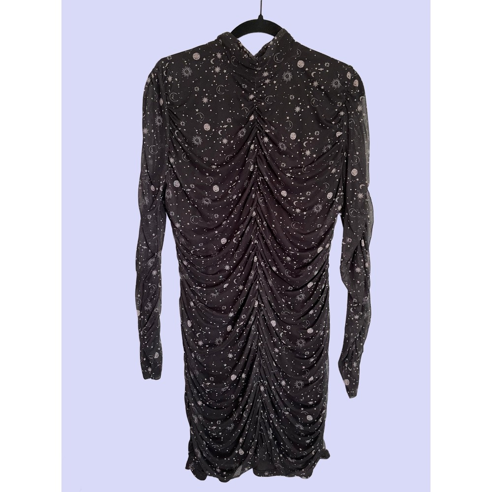 Wild Fable Celestial Mesh Ruched Bodycon Dress Black Stars Moon XXL Whimsigoth